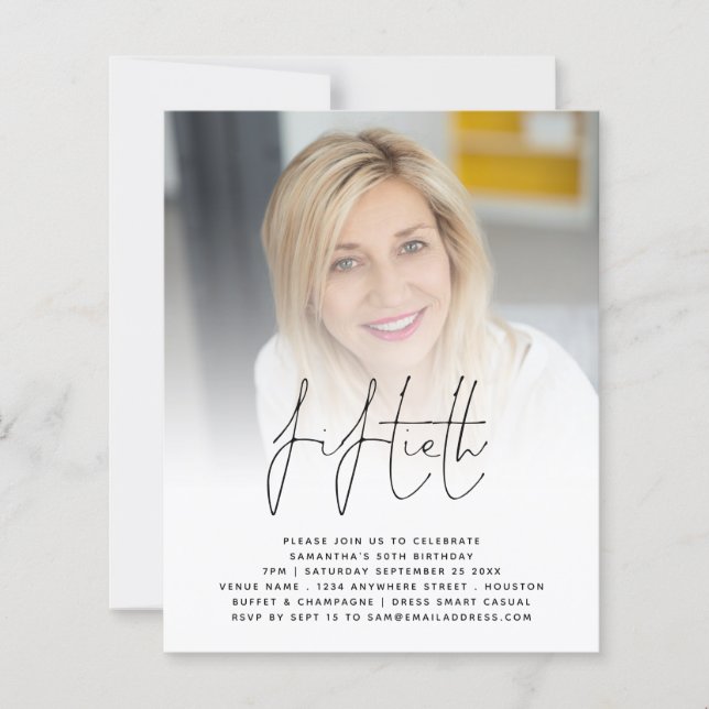 Budget 50. Geburtstag Foto Script-Party Einladung (Vorderseite)