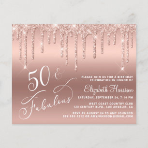 Budget 50. Geburtstag Glitzer Rose Gold Einladung Flyer