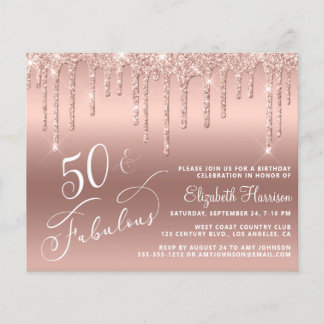 Budget 50. Geburtstag Glitzer Rose Gold Einladung Flyer