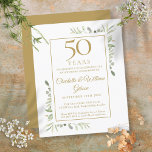 Budget 50. Goldenes Jubiläum Grüne Einladung<br><div class="desc">Dieses elegante Jubiläum mit einer zarten Aquarelllandschaft personalisiert mit einer besonderen 50-jährigen Jubiläumsfeier mit goldenem Hintergrund auf der Rückseite. Entwickelt von Thisisnotme©</div>