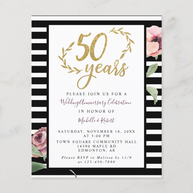 Budget 50. Hochzeitstag Rote Rose Glitzer (Vorderseite)