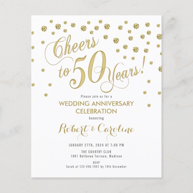 Budget 50 Jahre - Einladung Gold & Weiß Flyer (Vorne)