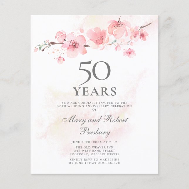 Budget 50 Jubiläum Einladung Cherry Blossom (Vorderseite)