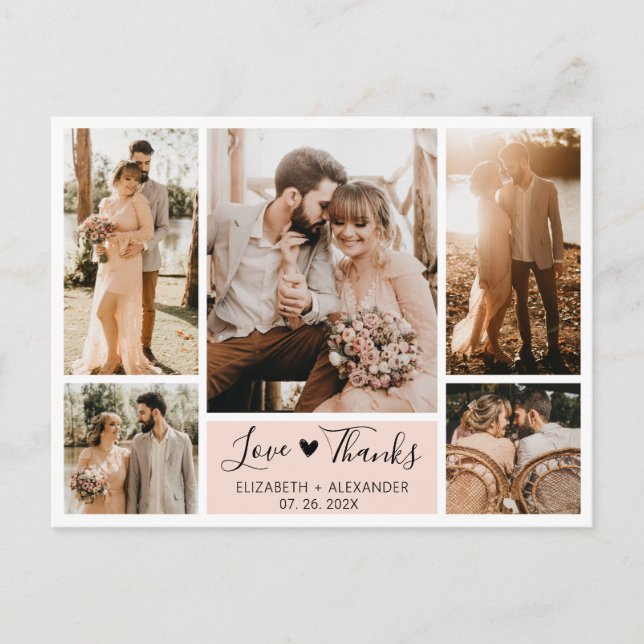 Budget 5 Foto Collage Wedding Danke Postcard Postkarte (Vorderseite)