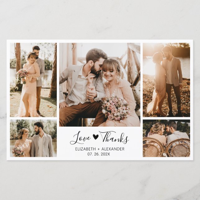 Budget 5 Photo Collage Mariage Carte de remercieme (Devant)
