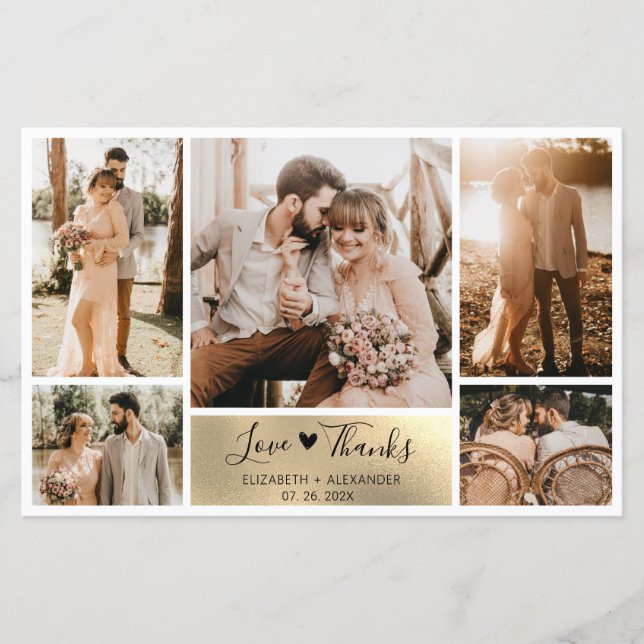 Budget 5 Photos Gold Foil Mariage Carte de remerci (Devant)