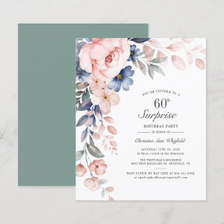 Budget 60. Geburtstag Pink Blumenschrift Einladung