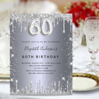 Budget 60. Geburtstag Silber Glitzer Einladung