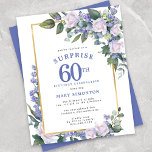 Budget 60. Geburtstagsüberraschung Party Einladung<br><div class="desc">Ehre eine besondere Frau mit diesem eleganten und weiblichen Budget 60. Geburtstag Überraschung Party Einladung. Überraschung und 60. sind in großem blauen Text geschrieben. Die Geburtstagsfeier folgt. Der Name des geehrten Gastes ist auch in blauen Hauptstädte zu finden. Die Details der Geburtstagsfeier sind von einem schicken goldenen Rahmen umgeben. Die...</div>