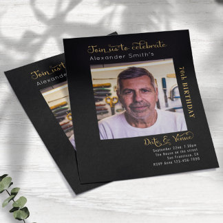 Budget 70. Geburtstag Schwarze Einladung Flyer