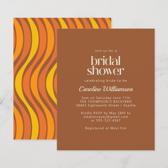 Budget 70er Wavy Lines Orange Brown Brautparty (Vorne/Hinten)