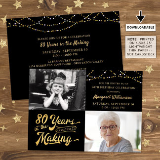 Budget 80. Geburtstag Retro 2 Fotos Einladung