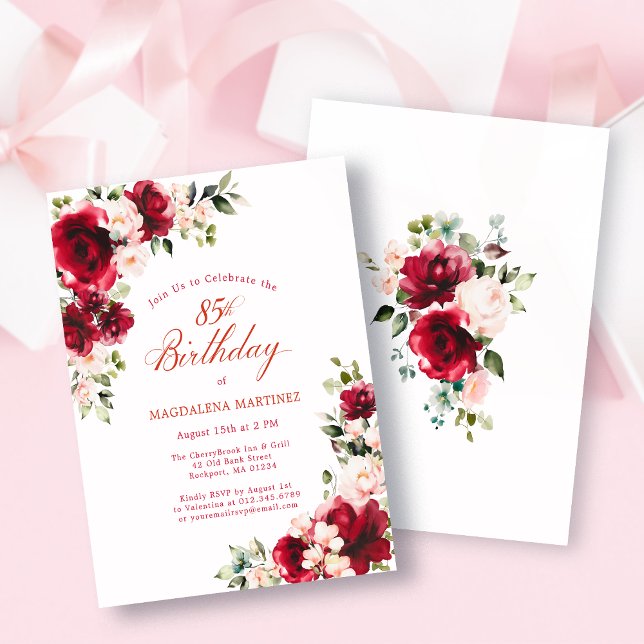 BUDGET 85th Birthday Red Pink Rose Invitation (Von Creator hochgeladen)