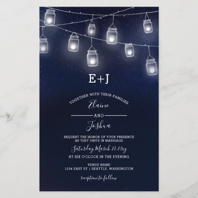 Budget Abend Mason Jars Hochzeitseinladungen (Vorderseite)