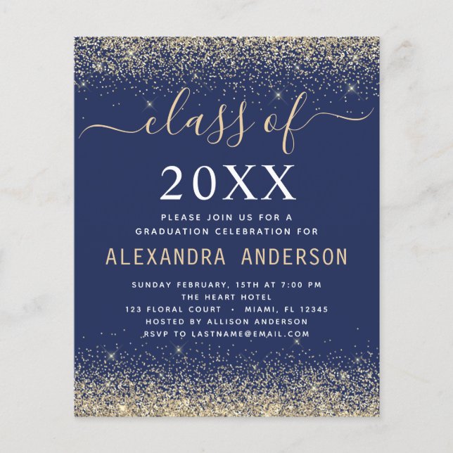 Budget Abschluss Foto Gold Navy Blue Class 2023 Flyer (Vorne)