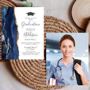 Budget Absolvent Blau Gold Achat Foto Einladung