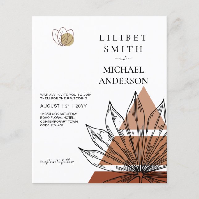 BUDGET Abstrakt Terracotta Pampas Grass Wedding Flyer (Vorne)