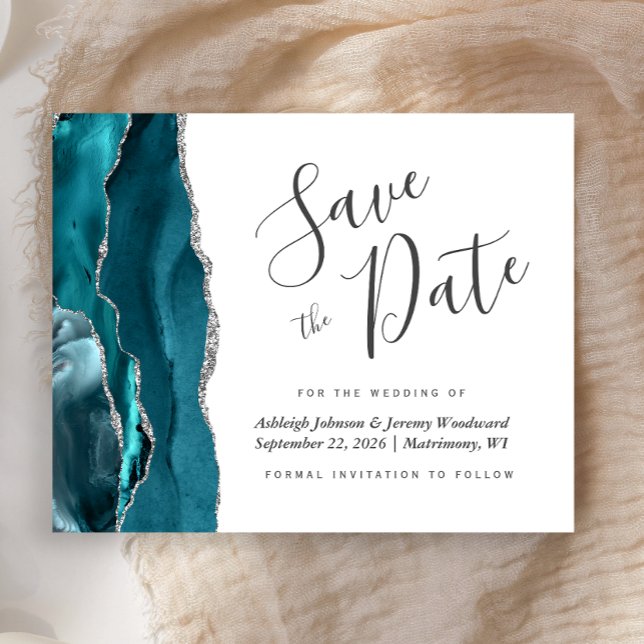 Budget Agate Aquamarin Blue Silver Save the Date (Von Creator hochgeladen)