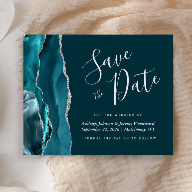Budget Agate Aquamarin Blue Silver Save the Date (Von Creator hochgeladen)