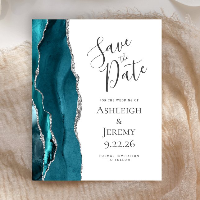 Budget Agate Aquamarin Silber Save the Date (Von Creator hochgeladen)