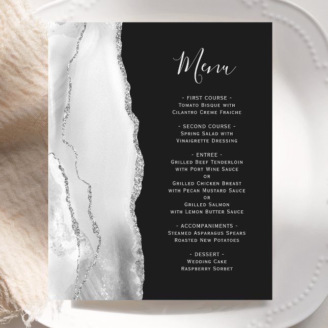 Budget Agate Argent Gris Ardoise Noir Mariage Menu (Créateur téléchargé)