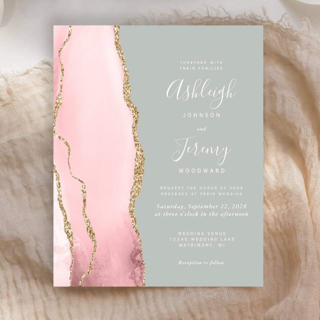 Budget Agate Blush Sage Green Hochzeit Einladung (Von Creator hochgeladen)