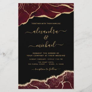 Budget Agate Burgundy Gold Wedding Einladung