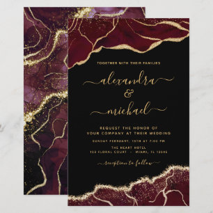 Budget Agate Burgundy Gold Wedding Einladung