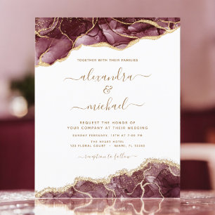Budget Agate Burgundy Gold Wedding Einladung