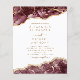 Budget Agate Burgundy Gold Wedding Einladung Flyer
