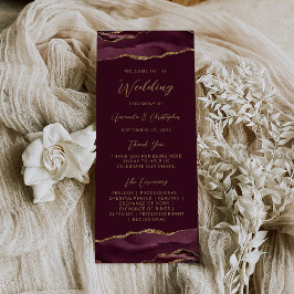 Budget Agate Burgundy Gold Wedding Program Werbekarte
