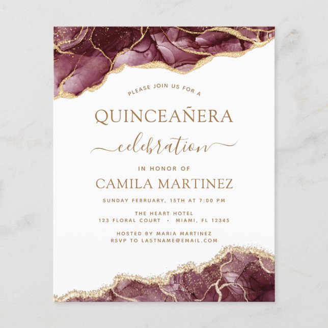 Budget Agate Burgundy Quinceañera Gold 15. Flyer (Vorne)