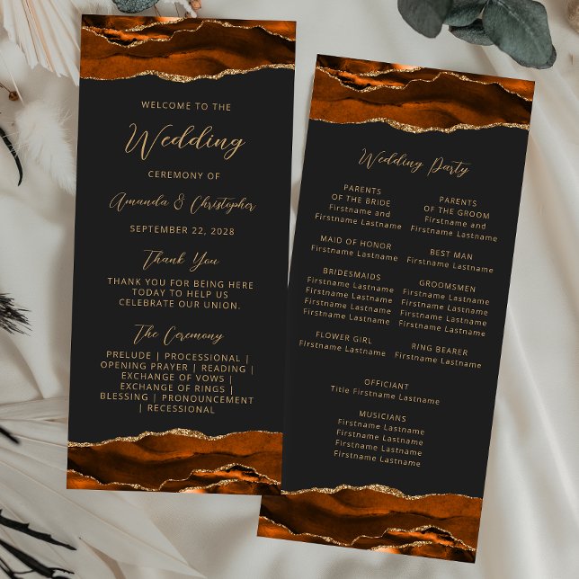 Budget Agate Burnt Orange Dark Wedding Programme (Créateur téléchargé)