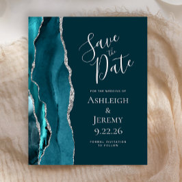 Budget Agate Dark Aquamarin Silver Save the Date