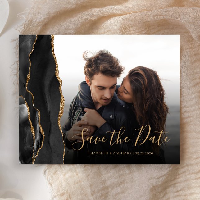 Budget Agate Geode Black Gold Foto Save the Date (Von Creator hochgeladen)