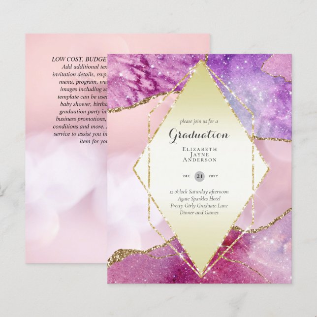 BUDGET AGATE GRADULATION Party lädt Glitzer Glam e (Vorne/Hinten)