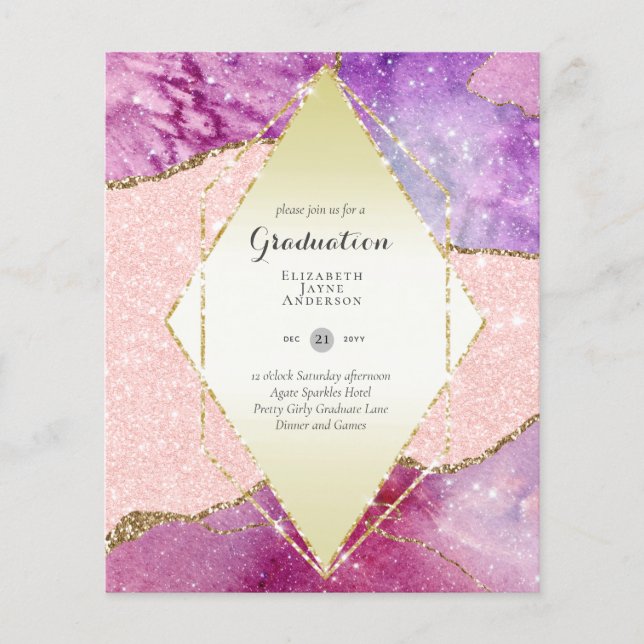 BUDGET AGATE GRADULATION Party lädt Glitzer Glam e Flyer (Vorne)