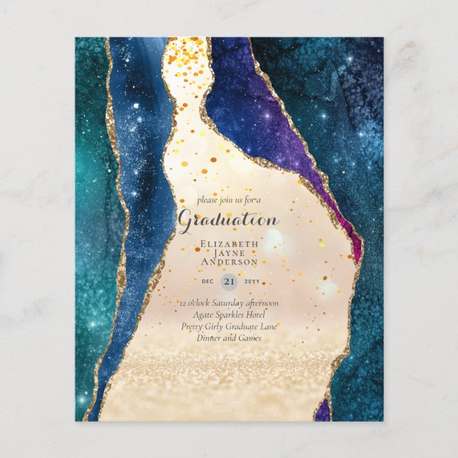 BUDGET AGATE GRADULATION Party lädt Glitzer Glam e Flyer (Vorne)