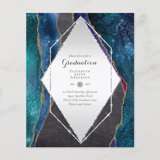 BUDGET AGATE GRADULATION Party lädt Glitzer Glam e Flyer (Vorne)