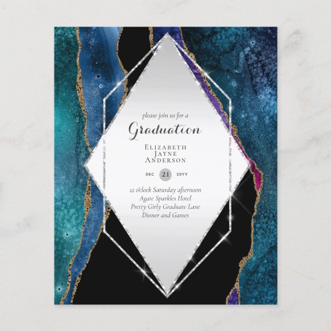 BUDGET AGATE GRADULATION Party lädt Glitzer Glam e Flyer (Vorne)