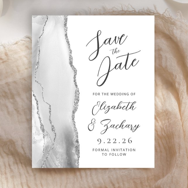 Budget Agate Gray Silver Script Save the Date (Von Creator hochgeladen)