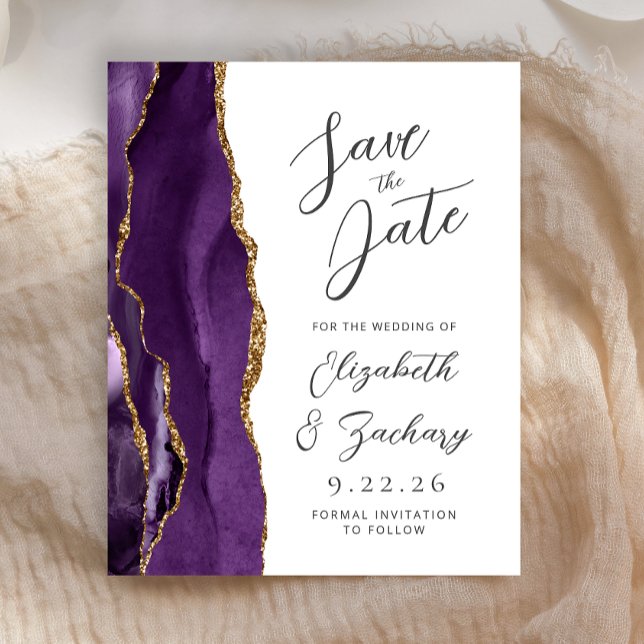 Budget Agate Lila Gold-Script Save the Date (Von Creator hochgeladen)