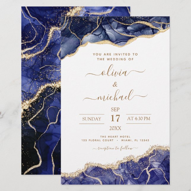 Budget Agate Navy Blue Gold Blue Wedding (Vorne/Hinten)