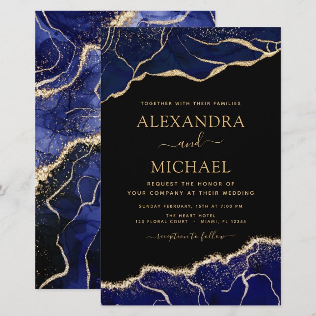 Budget Agate Navy Blue Gold Blue Wedding (Vorne/Hinten)