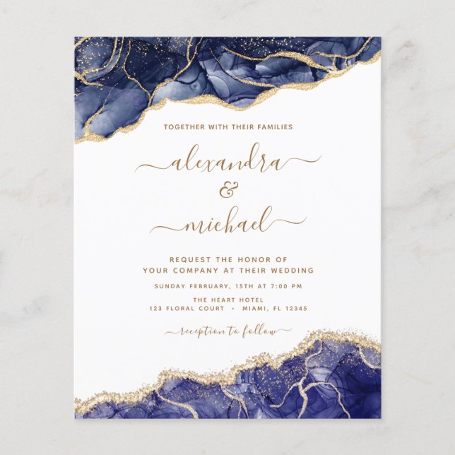 Budget Agate Navy Blue Gold Blue Wedding Flyer (Vorne)