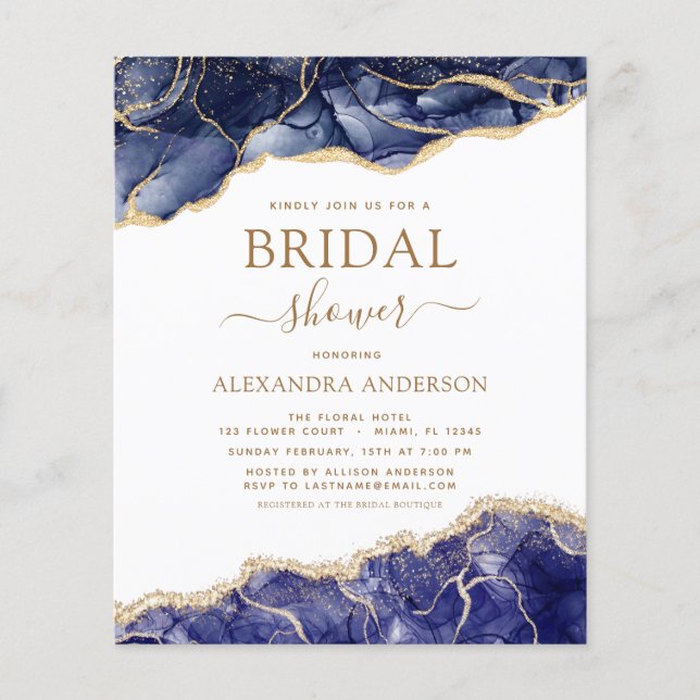 Budget Agate Navy Blue Gold Brautparty Flyer (Vorne)