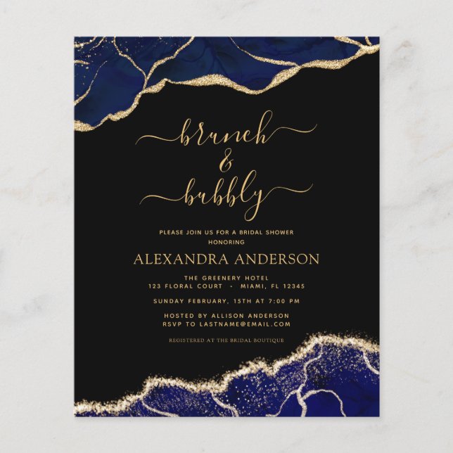 Budget Agate Navy Blue Gold Brunch & Bubbly Flyer (Vorne)