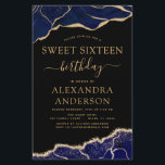Budget Agate Sweet 16 Navy Blue Gold<br><div class="desc">Budget Agate Geode Black,  Navy Blue und Gold Foil Birthday Party Einladungen - beinhaltet moderne und elegante Drehbuch für die besondere 16 . Geburtstag (16.) Geburtstagsfeier.</div>