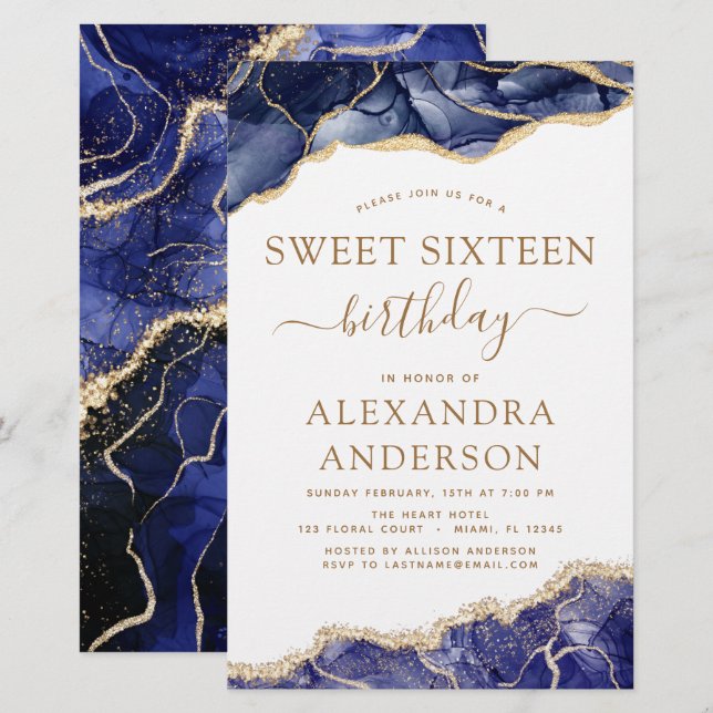 Budget Agate Sweet 16 Navy Blue Gold (Vorne/Hinten)