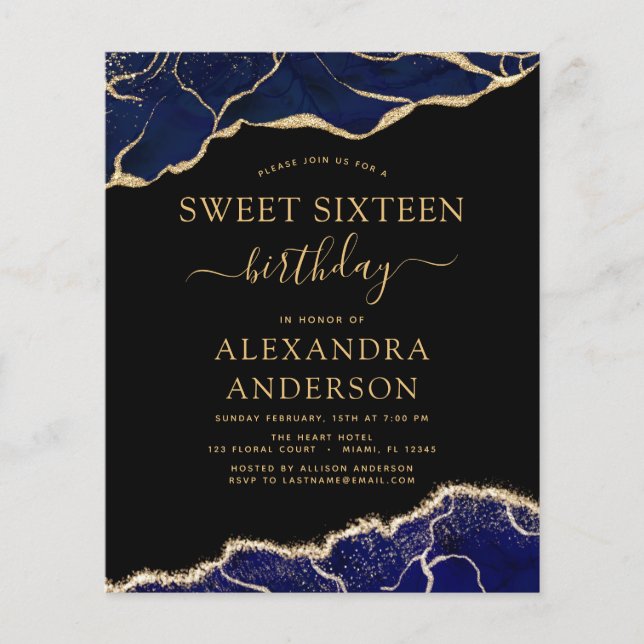 Budget Agate Sweet 16 Navy Blue Gold Flyer (Vorne)